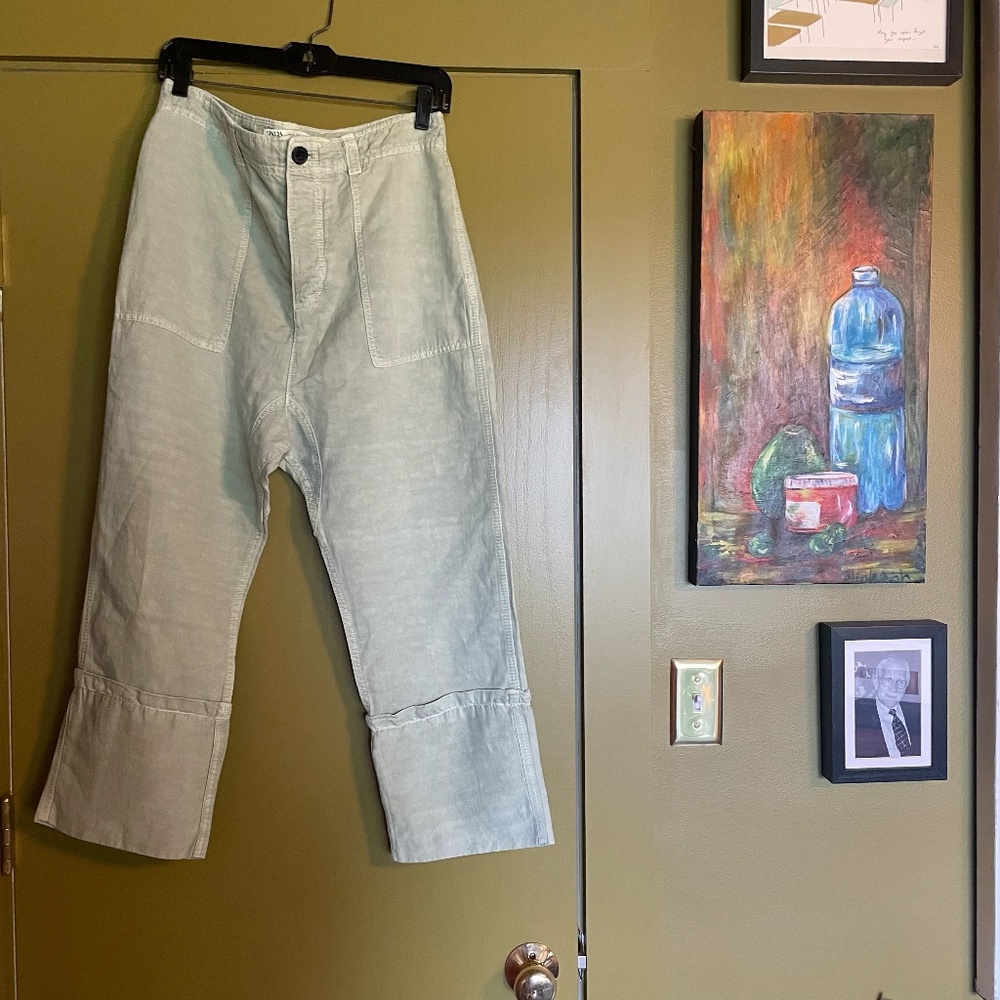 Zara Faded Green Drop Crotch Cuffed Pants